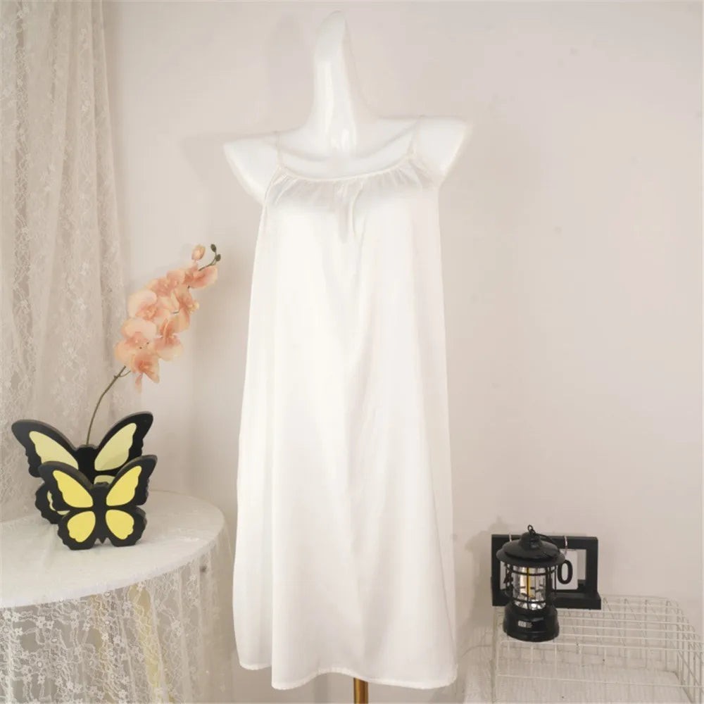 Solid Color Satin Slip Nightdress Sexy Backless Sleep Dress Women's Sleepwear Nightwear