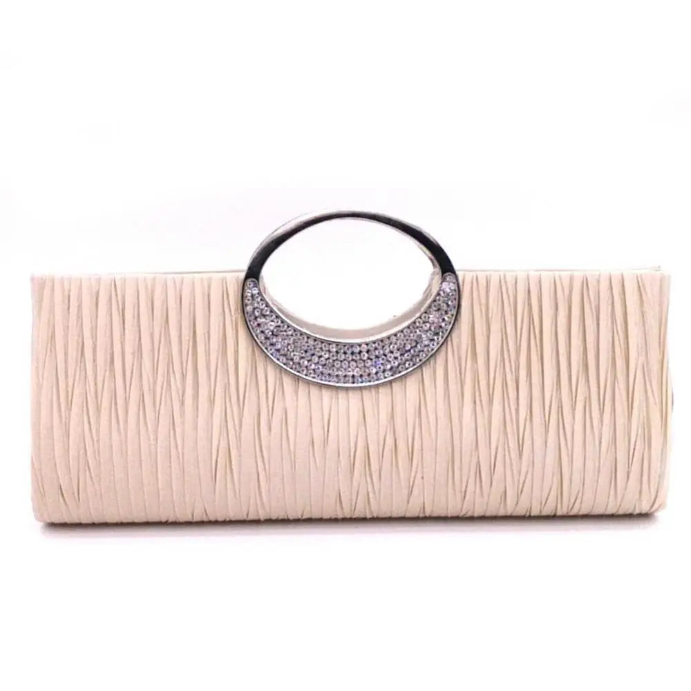 Fashion Women Luxury Handheld Bag Rhinestone Satin Pleated Evening Bag Party Shoulder Bag Clutch Purse Handbag