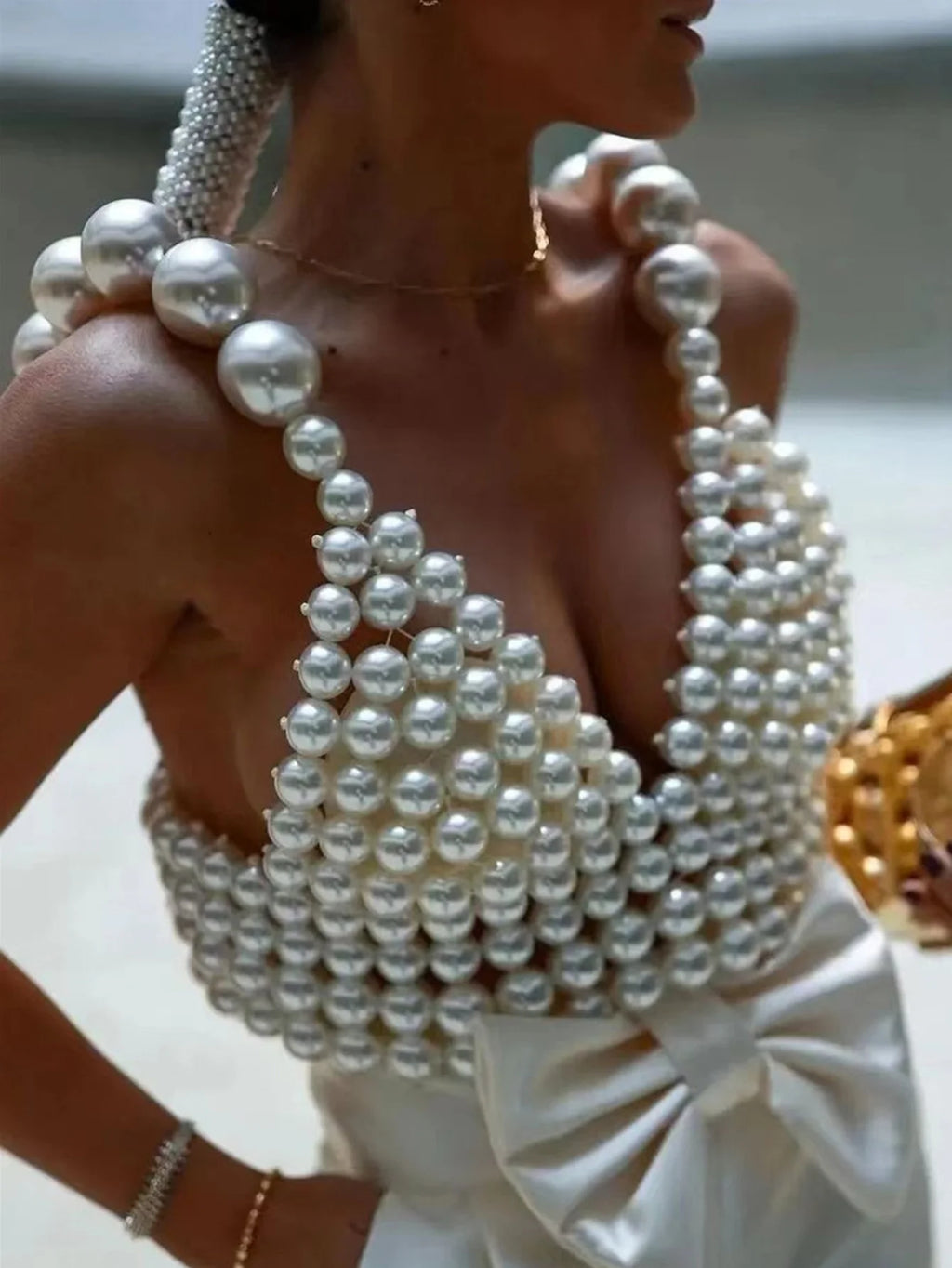 Sexy see through halter pearl corset crop top women 2025 summer festival outfit beach club party top cropped tanks womens tops