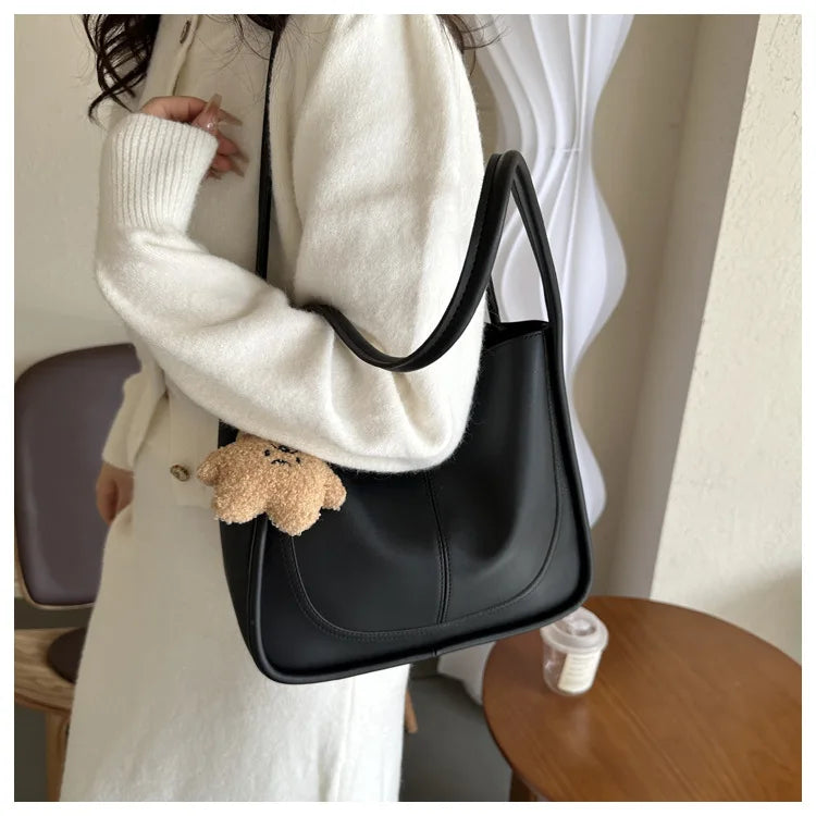 Women's Retro Tote - High-Quality Solid Color, Minimalist Large-Capacity Commuter Handheld/Single-Shoulder