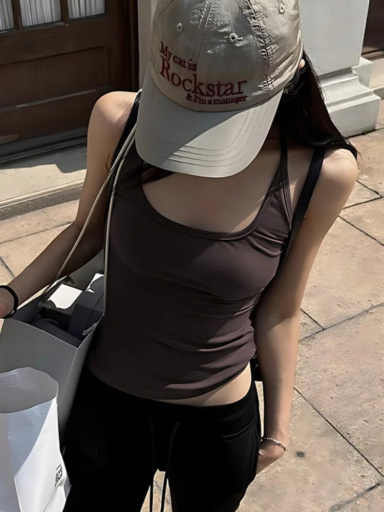 Square Collar Tank Top Spaghetti Strap Crop Top Women Edgy Clothes Y2k Accessories Sleeveless Camison Verano Sexy Top Streetwear