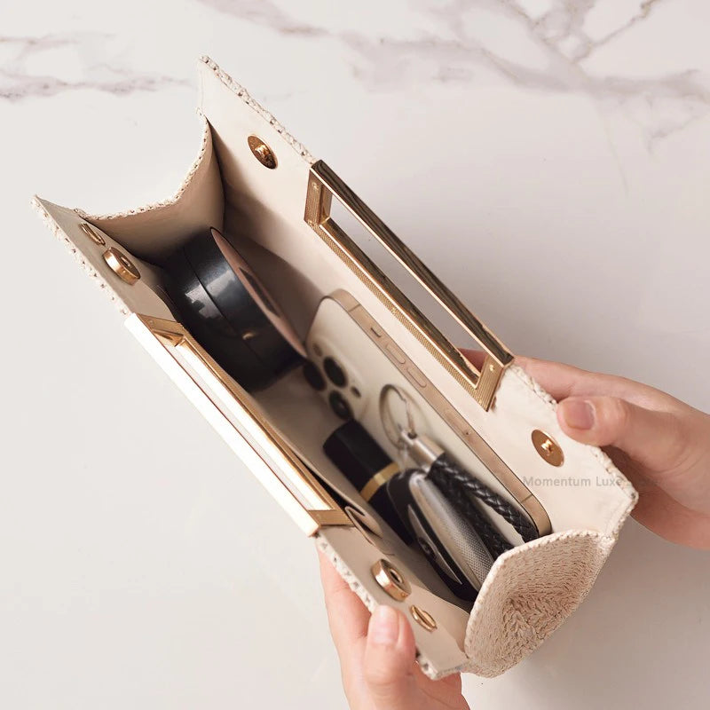 European Style Straw Evening Bag 2025 New Square Buckle Clutch Simple Dinner Bag for Women Shoulder Crossbody Bags