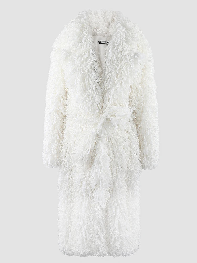 Lautaro Winter Extra Long Soft Thick Warm Fluffy Black Fuzzy Shaggy Hairy Faux Fur Coat Women Sashes Luxury Furry Overcoat 2023