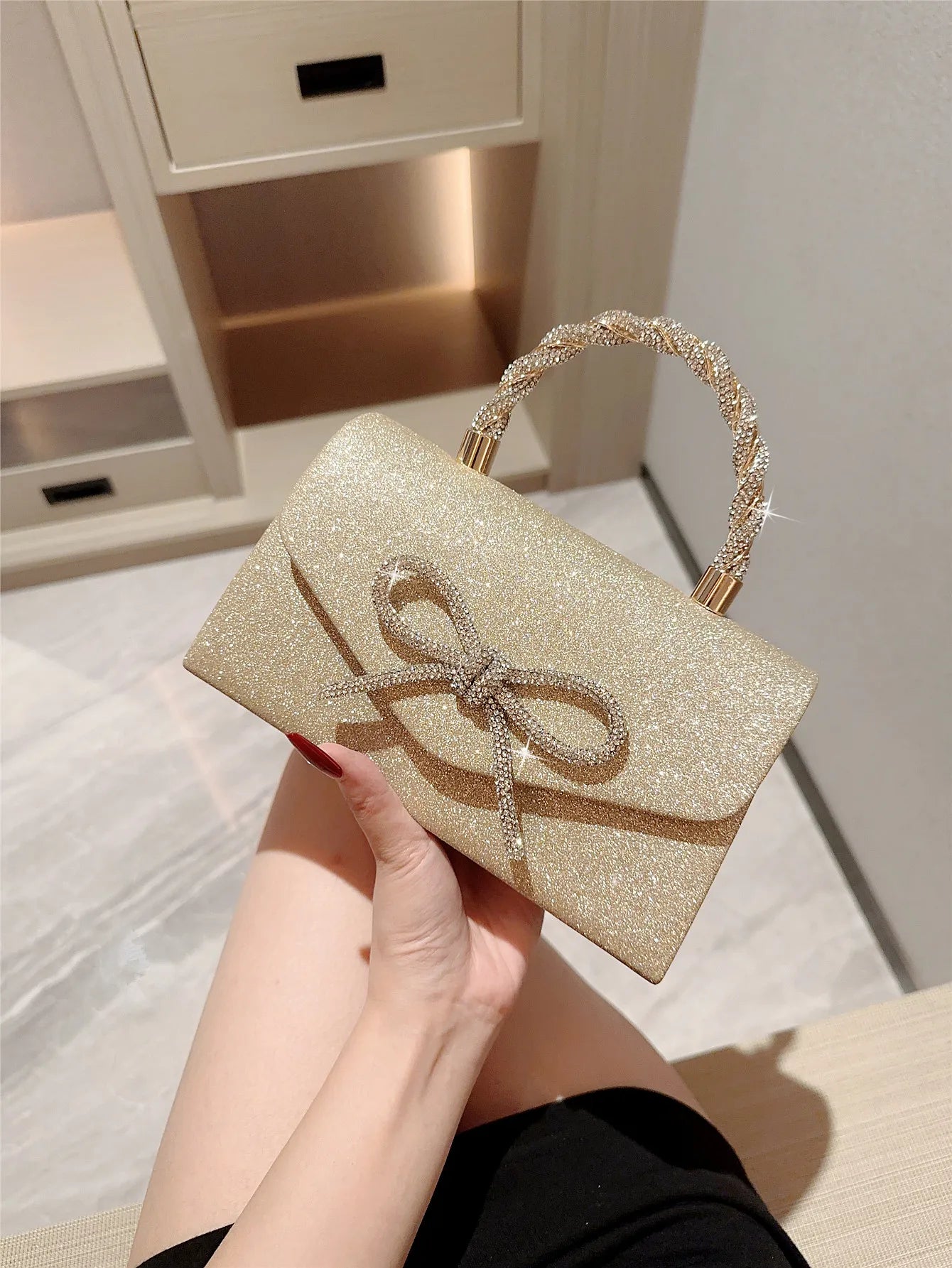 Evening Bag Dress Versatile European and American Clutch Bag Crossbody Celebrity Fashion Diamond Bow Chain Bag