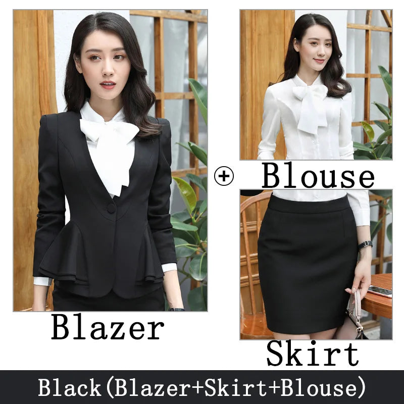 Slim 2 Piece Blazer and Skirt 2024 Spring Autumn New Fashion Office Ladies Ruffle Hem Single Button Blazers Solid Skirt Suits