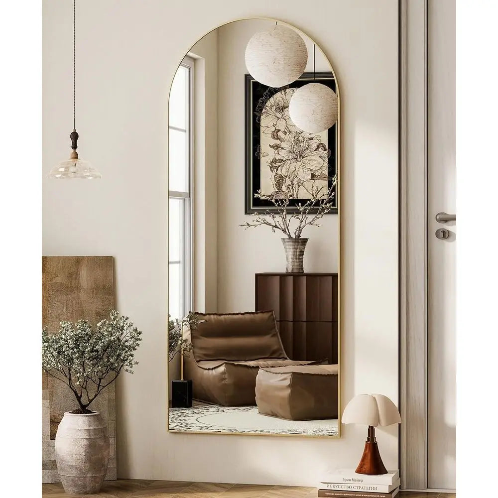 64x21 Arched Full-Length Mirror, Gold Finish