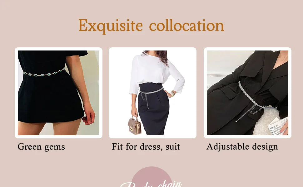 Rhinestone Waist Chain Belt Crystal Belly Chain for Women and Girls