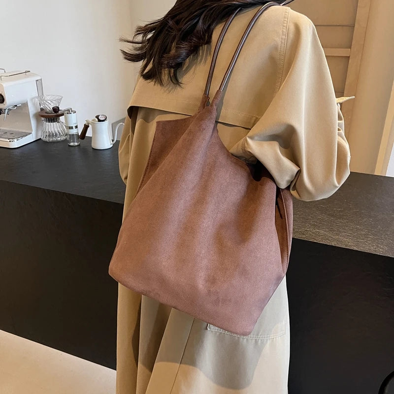 2pcs/set  Women Tote Bags Work Bags Suede Slouchy Bag Hobo Handbag Tote Handbag Suede Shoulder Bag Solid Color Commuting Bag