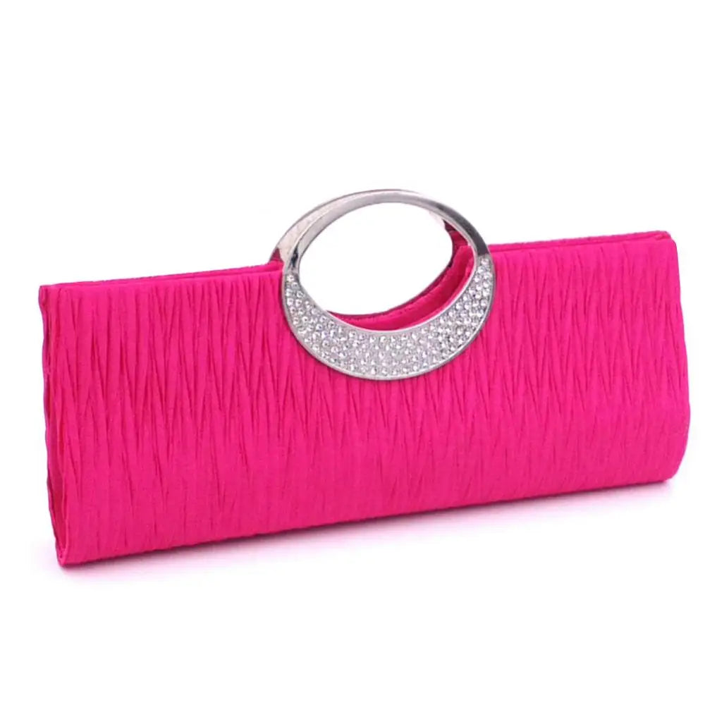 Fashion Women Luxury Handheld Bag Rhinestone Satin Pleated Evening Bag Party Shoulder Bag Clutch Purse Handbag