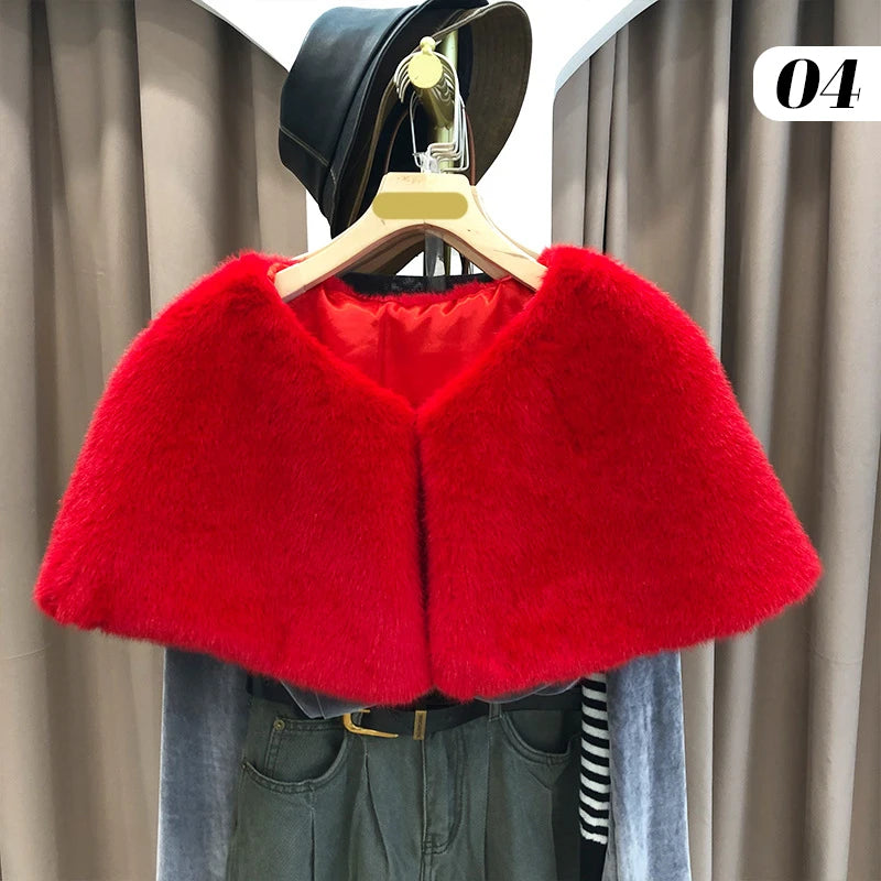 110cm New Bridal Wedding Shawl Wraps Cape Elegant Women Faux Fur Shawl Formal Party Evening Dress Winter Warm Plush Coat Cloak