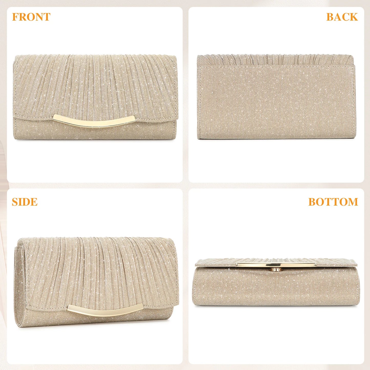 Evening Clutch Bags Fashion Women Elegant Silver Gold Shiny Handbag Wedding Party Long Purses Banquet Clutch Purses Shoulder Bag