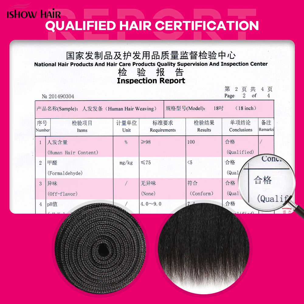 Ishow Kinky Straight Bundles Brazilian Yaki Straight Hair Bundles For Women 1/3/4pcs Human Hair Bundles Remy Hair Extension