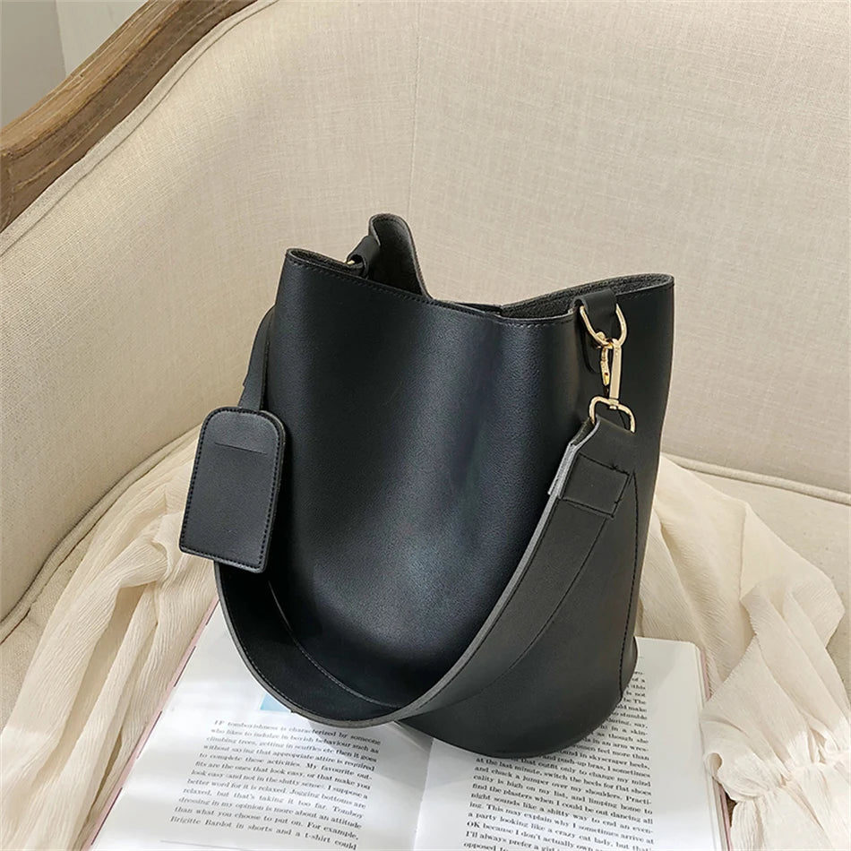 2piece/set Fashion Design Pu Leather Shoulder Crossbody Bag Casual Lady Tote Female Large Capacity Bucket purses and handbags