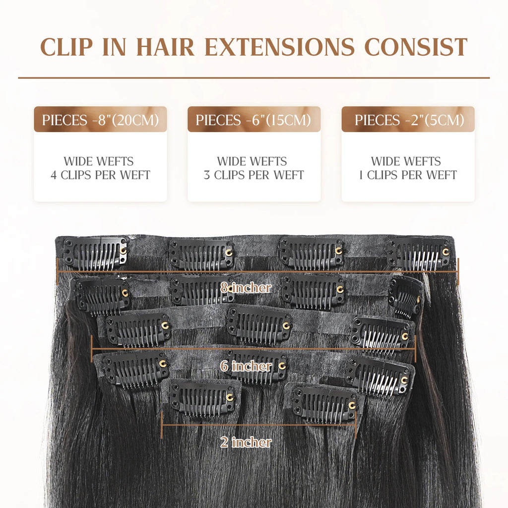 WACUR Yaki And Straight Real Person Clip on Hair 100% Natural Virgin Hair, 110g/6pcs, Invisible Seamless Weft Braided Hair