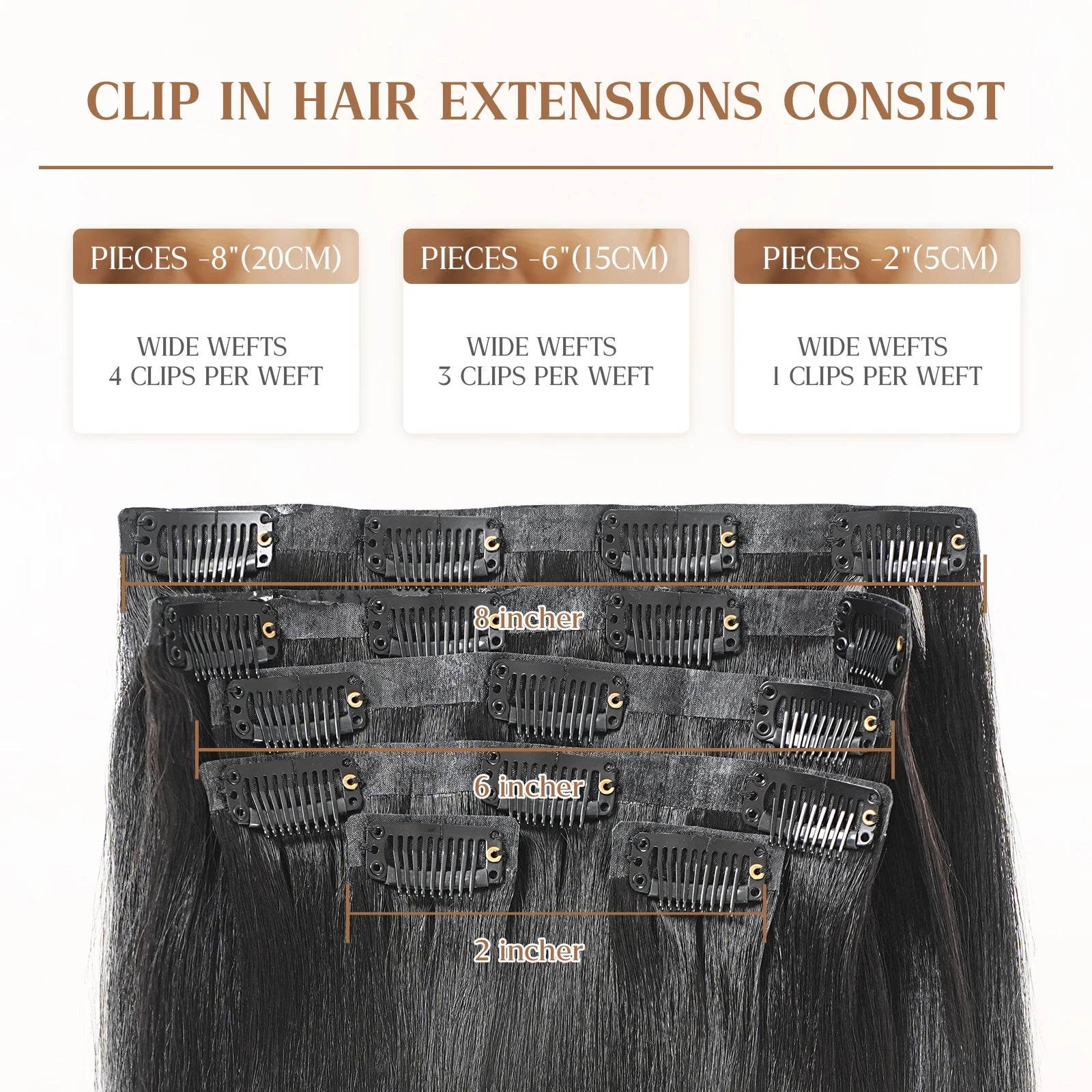 WACUR Yaki And Straight Real Person Clip on Hair 100% Natural Virgin Hair, 110g/6pcs, Invisible Seamless Weft Braided Hair