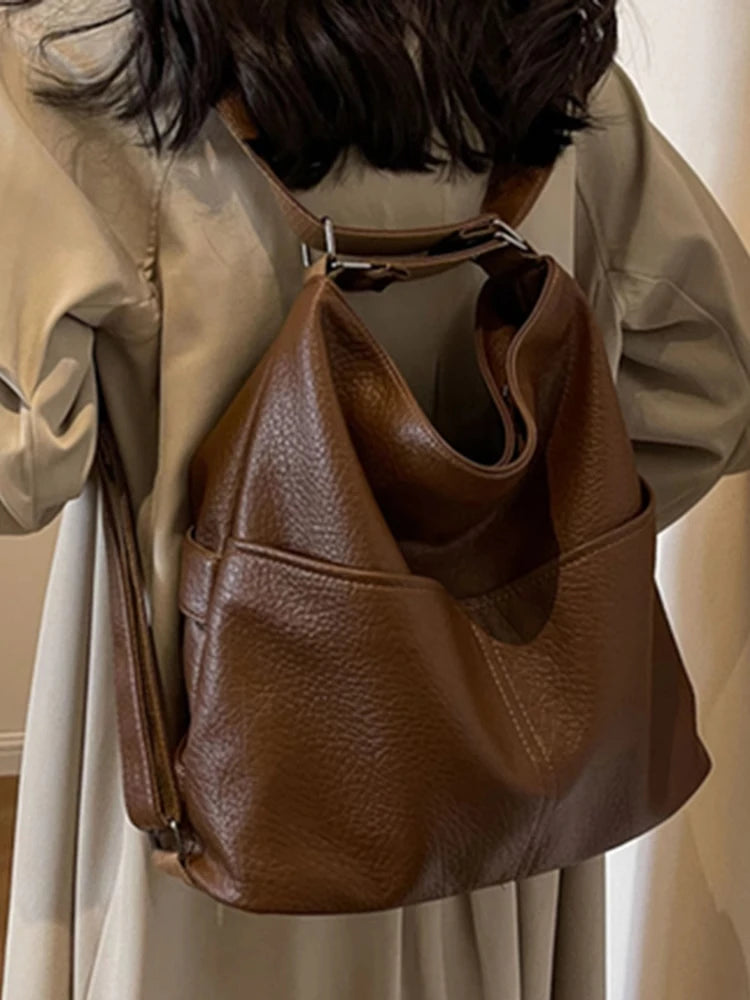 Versatile Student PU Backpack Women New Large Capacity Commute Travel Shoulder Crossbody Bags Fashion All-matched Tote Bag