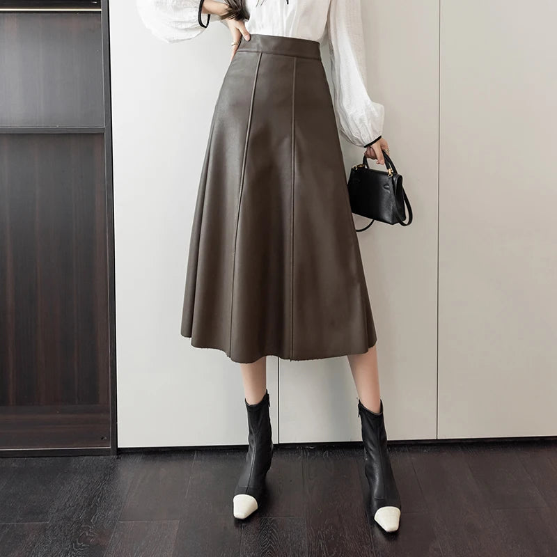 Leather Skirt Women 2025 Autumn Winter New Arrival High Waist PU Skirt Korean Style Maxi A Line Skirt For Women Hot Sale