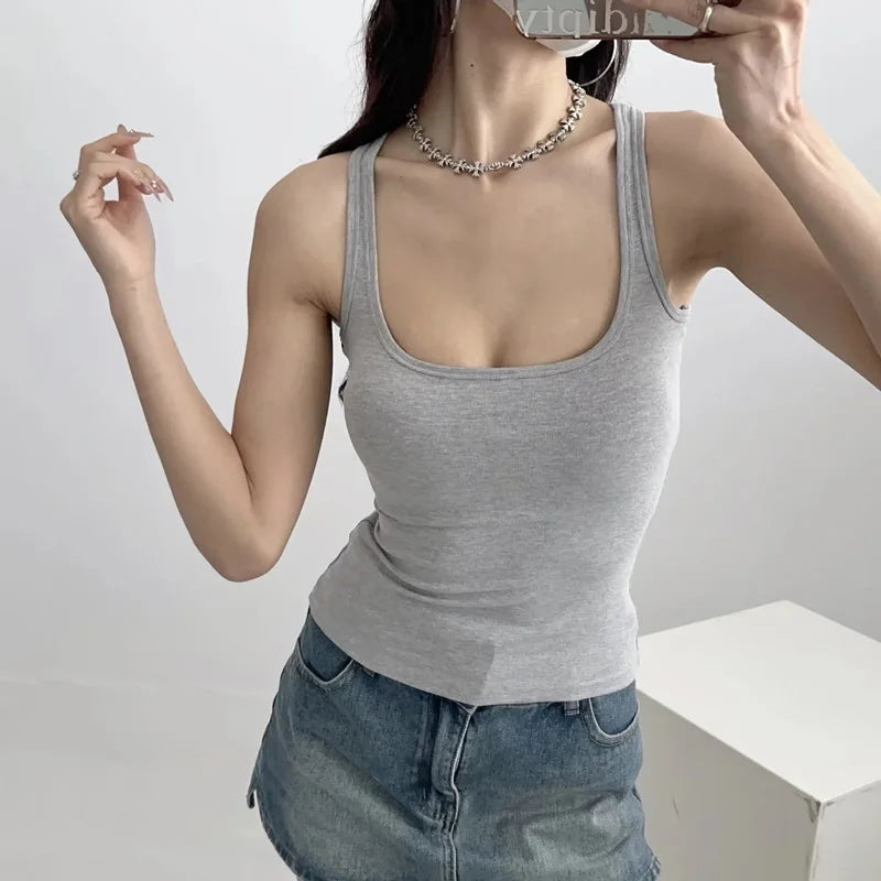 Women Scuplted Square Neck Tank Top