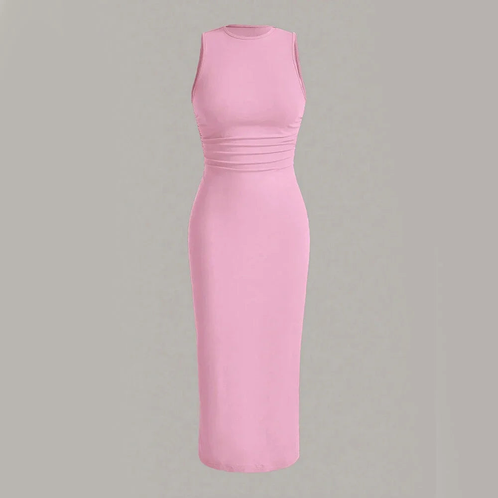 Women's Evening Dresses 2025 Winter Autumn Essential Wrap Style Sleeveless Crew Neck Midi Dress for Understated Luxury