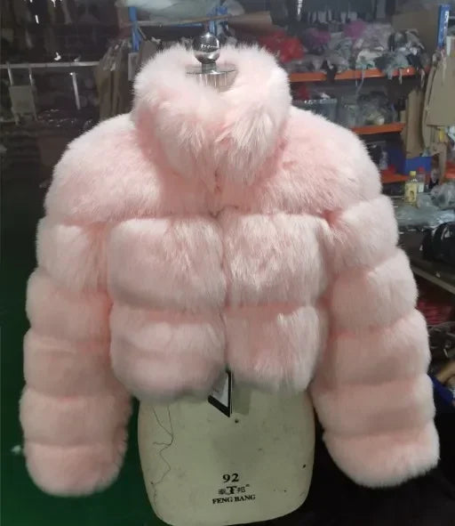 S-8XL Winter Warm Loose Fluffy Plush Jacket Women Striped Faux Fur Soft Velvet Coat Ladies Long Sleeves Thick Short Overcoat