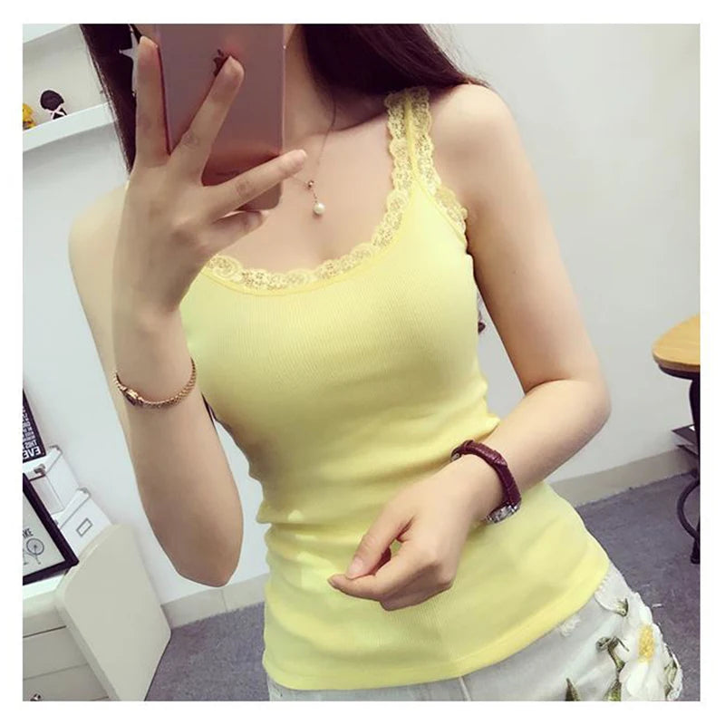 Women Tops Summer Sleeveless Women Tank Top With Lace Top Red Inside Wear Lace Camisoles Loose Underwear Womens Clothing Vest