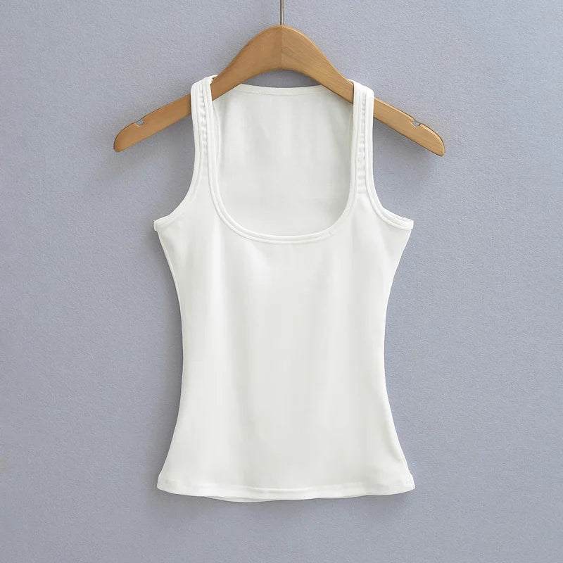 Women Scuplted Square Neck Tank Top