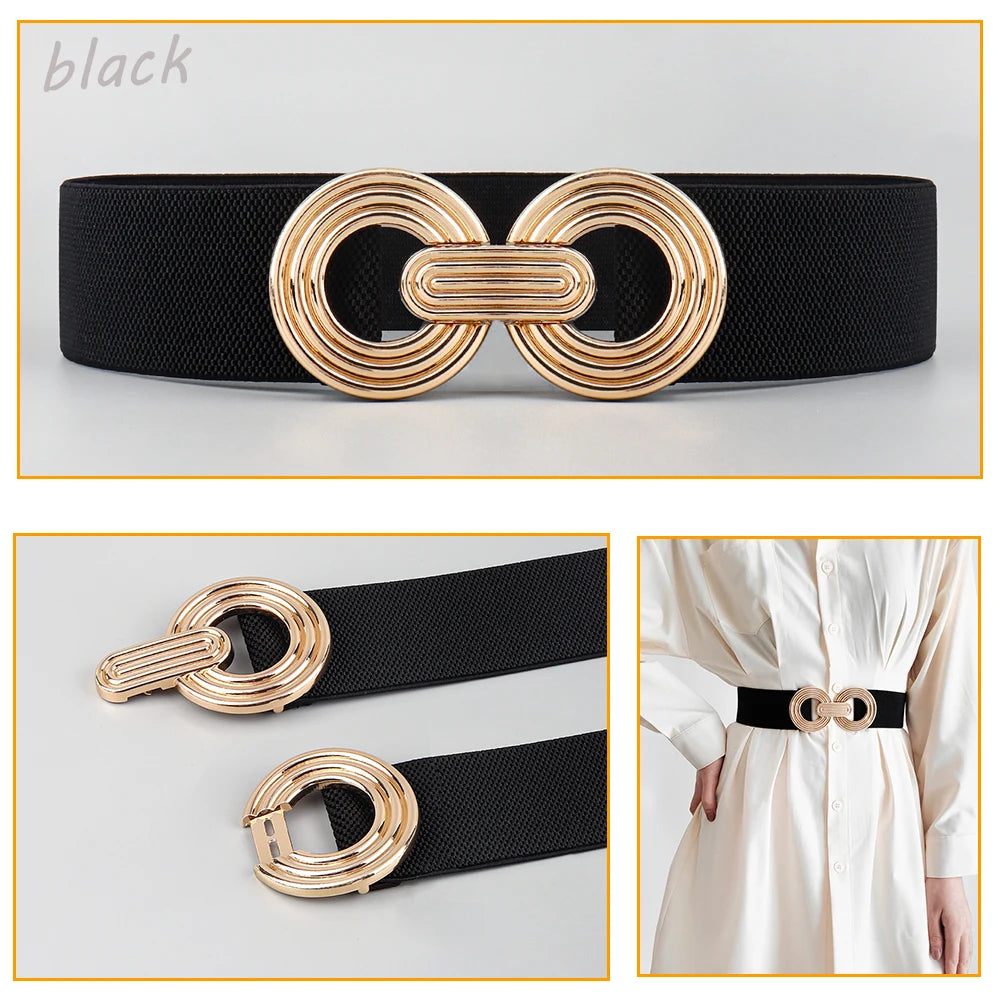 Fashion Dress Belts for Women Simple Waist Elastic Ladies Band Round Buckle Decoration Coat Sweater Party Belt Girdle Belt Gift
