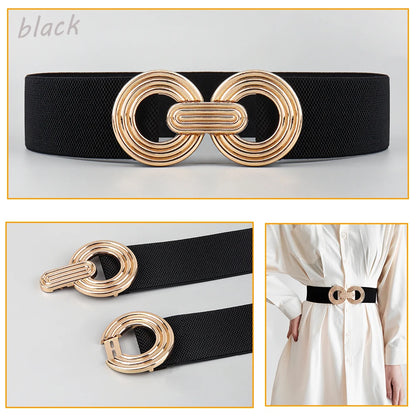 Fashion Dress Belts for Women Simple Waist Elastic Ladies Band Round Buckle Decoration Coat Sweater Party Belt Girdle Belt Gift