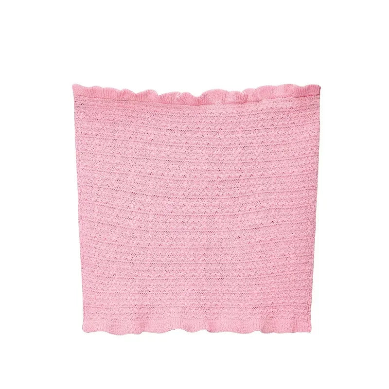 MUJER Pink Knit Skirt Set 2 Piece Woman Pleated Long Skirts for Women off Shoulder Ruffle Top Women's Skirts Set Summer Outfit