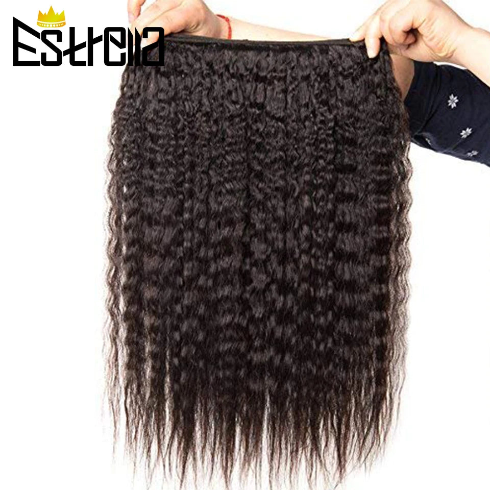 Kinky Straight Human Hair Bundles Deal 100% Human Hair Weaving Yaki Straight Bundle 12A Natural Color Human Hair Extensions
