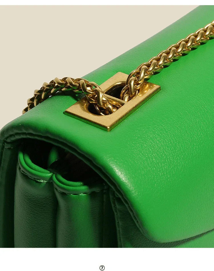 Early Spring Korean Style Cropped Studded Niche Chain Bag 2024 New Trendy Versatile Handbag Genuine Leather Small Square Bag