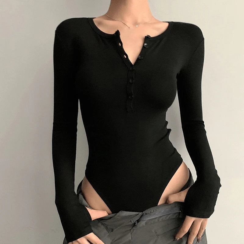 Long Sleeves Bodysuit Autumn Sexy Skinny Basic Tops Solid Color Casual Street Bodysuit For Women ClubWear