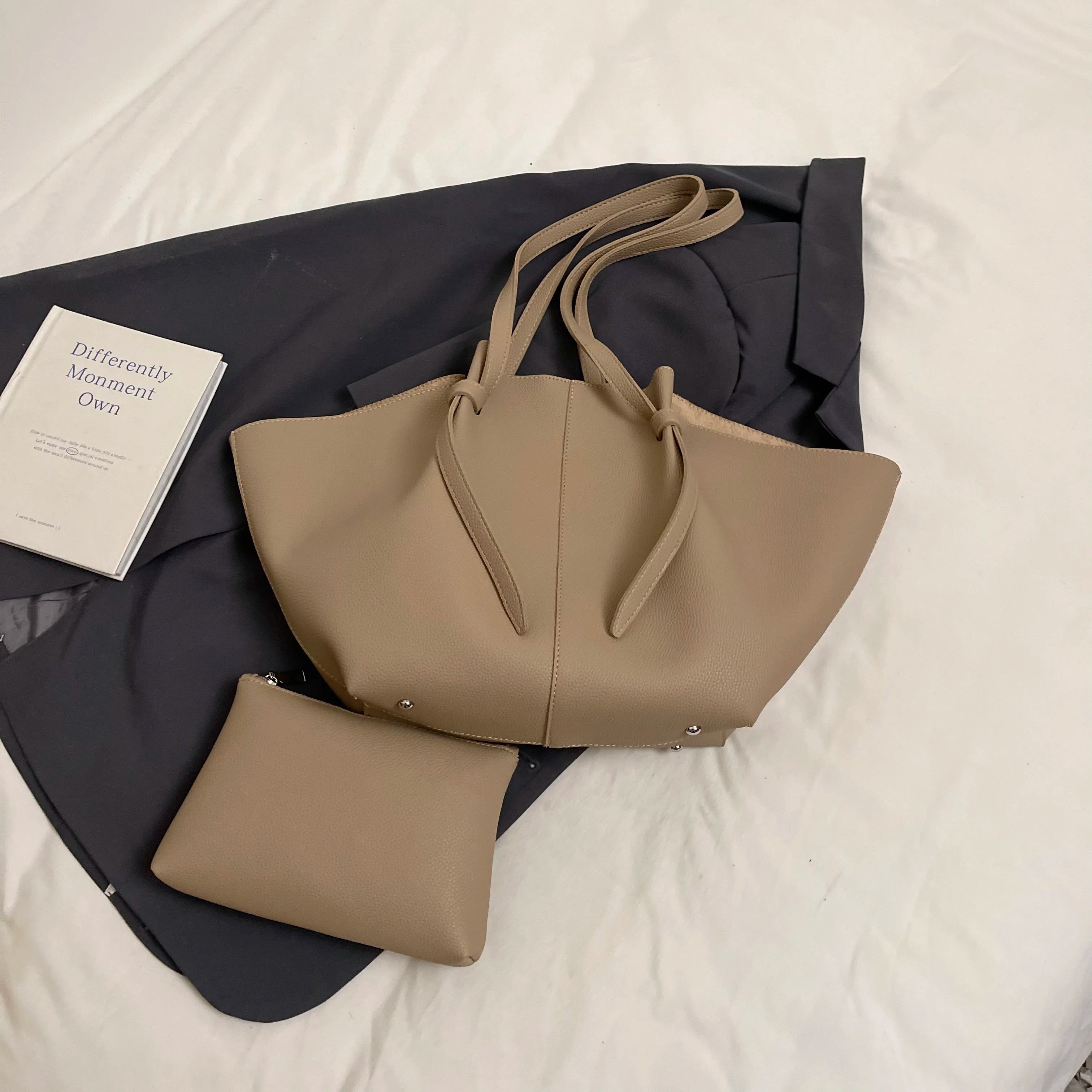 Branded Designer Shoulder Tote Bags For Women Soft PU Leather 2-IN-1 Big Capacity Shopper Tote Set 2025 Luxury Designer Handbags