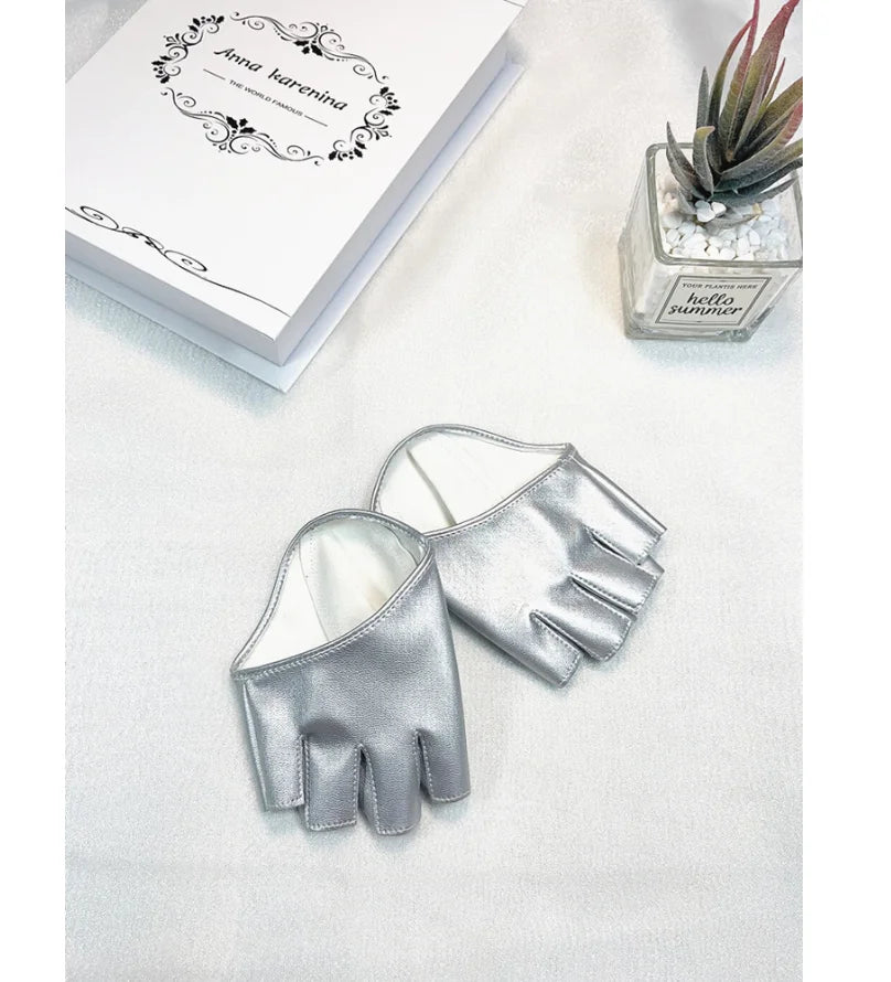 Faux Leather Gloves Fashion Woman Lady Half Palm Gloves Pu Leather Fingerless Dance Stage Performance Personality Gloves