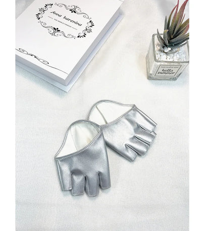 Faux Leather Gloves Fashion Woman Lady Half Palm Gloves Pu Leather Fingerless Dance Stage Performance Personality Gloves