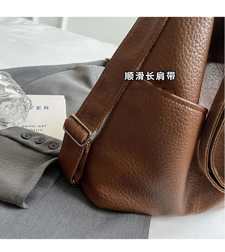 Versatile Student PU Backpack Women New Large Capacity Commute Travel Shoulder Crossbody Bags Fashion All-matched Tote Bag