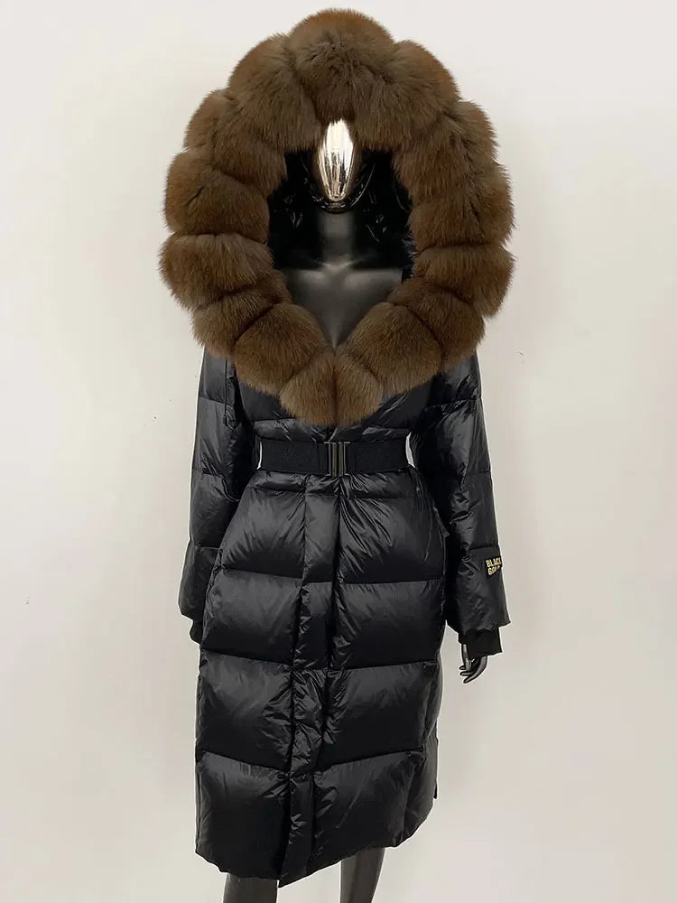 OFTBUY Winter Women Coat Real Fox Fur Collar Hooded Jacket Thick Warm Autumn Hat Detachable X-long White Duck Down Overwears