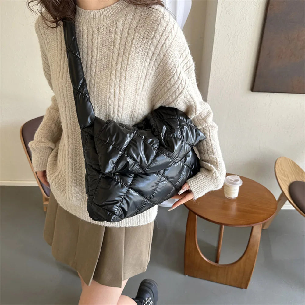 Puffer Tote Bag for Women Shoulder with Adjustable Strap Handbag Underarm Bag Purse Quilted Big Puffy Large Capacity Tote Bag