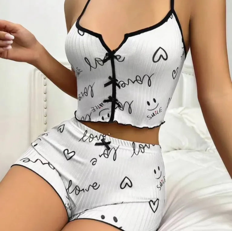 2 Piece Sets Womens Outfits New Fashion 2025 Summer Home Suspenders Shorts Pajamas Two-Piece Set for Women Womens Clothing