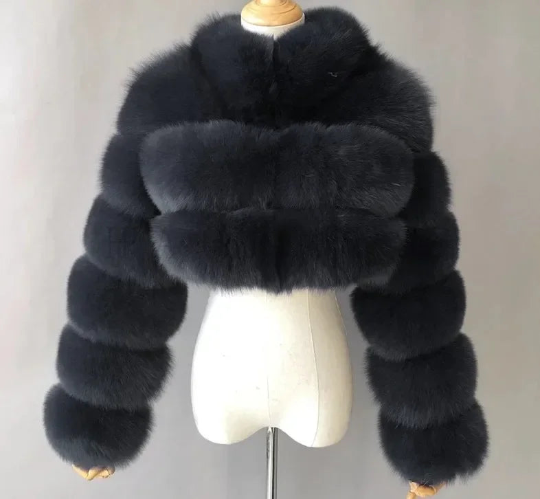 S-8XL Winter Warm Loose Fluffy Plush Jacket Women Striped Faux Fur Soft Velvet Coat Ladies Long Sleeves Thick Short Overcoat