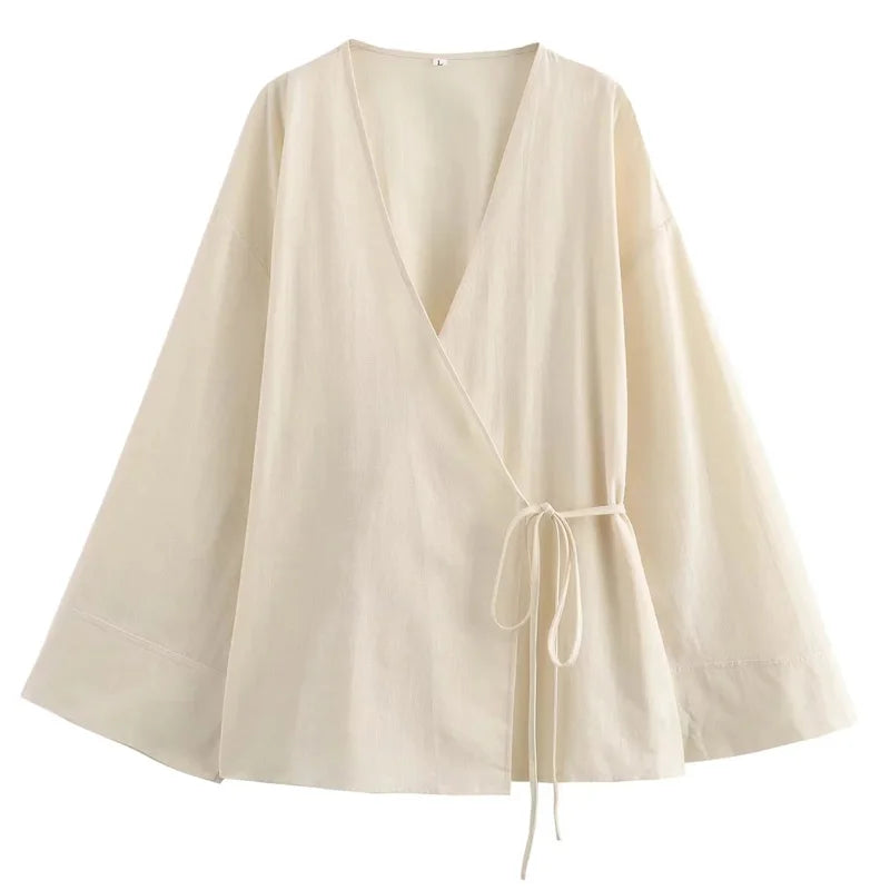 HXAO Woman Pants Set Two Pieces Tied Kimono Long Tops Pajama Baggy Pants Suits Summer Long Sleeve Women's Top And Bottom Set