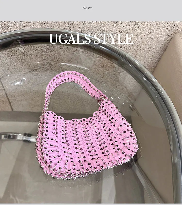 Bling Shiny Metal Sequined Dumpling Bag Woven Handmade Women Handbag Fashion Evening Bag Wedding Party Clutch Purse Shoulder Bag