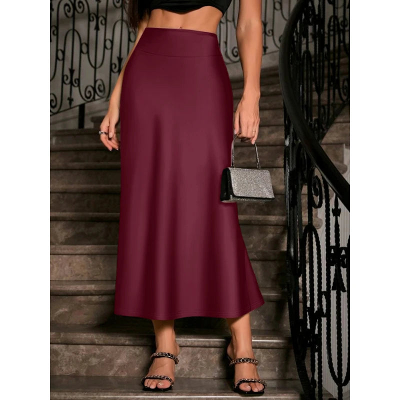 Female Skirt Elegant Senior Retro Comfortable Solid Colour Knitted Long Skirt Daily Party Temperament Skirt