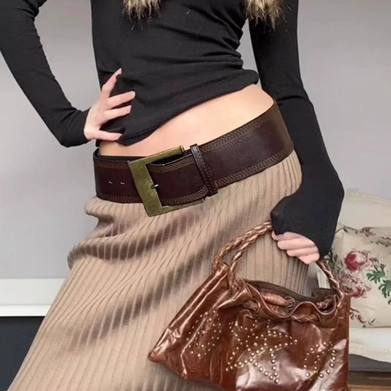 Desinger Belts For Women Vintage Wide Waistband Plus Size Western Cowgirl Cowboy Goth Y2k Brown Middle Ages Fashion Belt Female