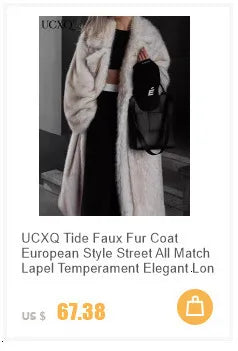 UCXQ Tide Faux Fur Coat European Style Street All Match Lapel Temperament Elegant Long Outerwear Women 2025 Autumn Winter 3C2587