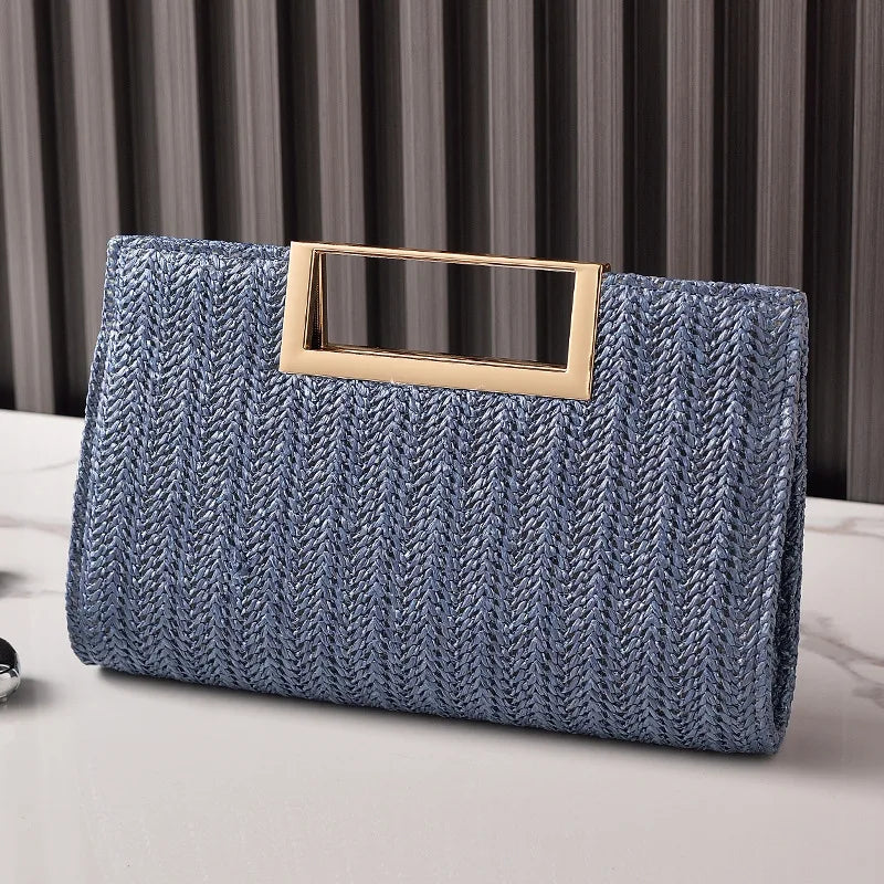 European Style Straw Evening Bag 2025 New Square Buckle Clutch Simple Dinner Bag for Women Shoulder Crossbody Bags