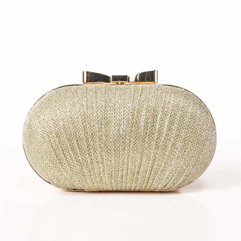 Rhinestones Clutch Evening Bag Egg Shape Luxury Shiny Wedding Ladies Chain Shoulder Bags Metal Bow Buckle Handbag for Woman