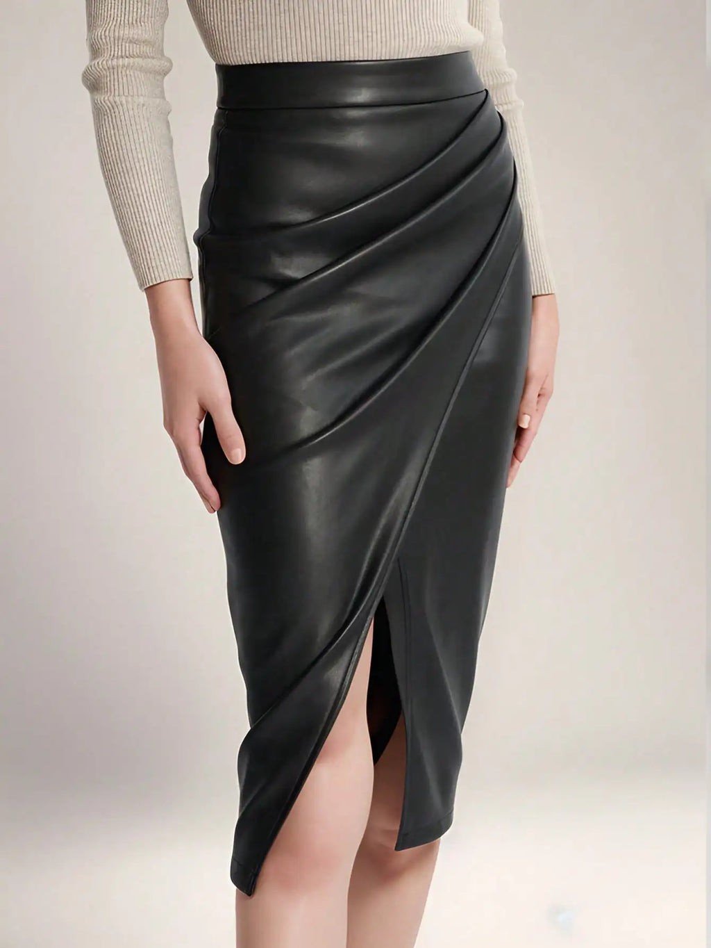 2025 Spring/Summer Women's PU Split Skirt High Waist Zipper Fold Leather Skirt European and American Sexy Hip Bag Skirt