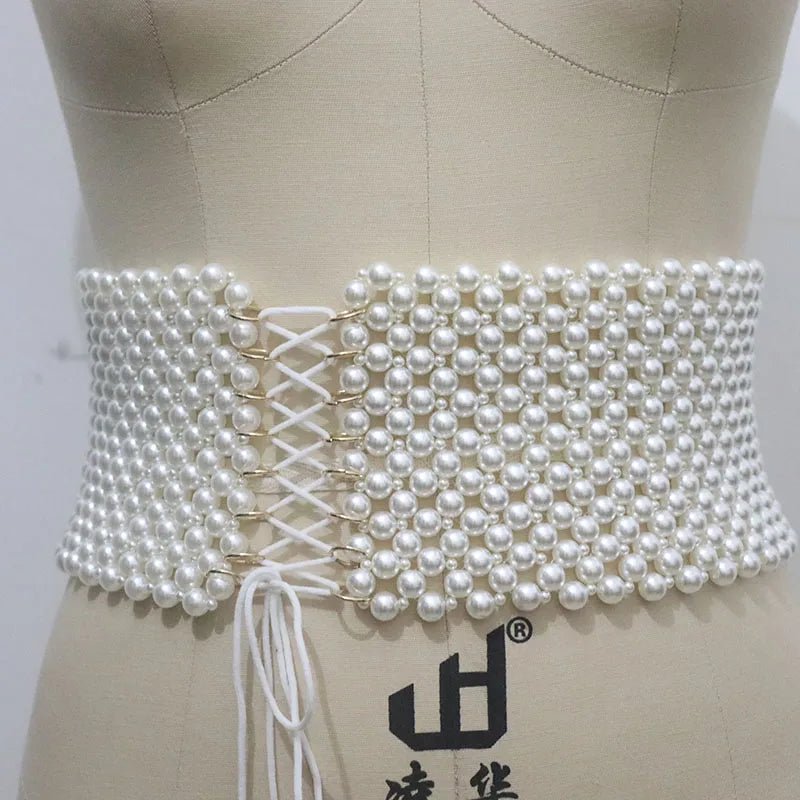 Bead  Pearl Belt For Office Lady Elegant Waist Chains White Female Outfitting Beaded Belt