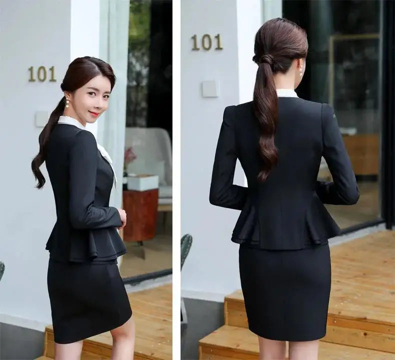 Slim 2 Piece Blazer and Skirt 2024 Spring Autumn New Fashion Office Ladies Ruffle Hem Single Button Blazers Solid Skirt Suits